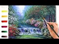 Цветник у водопада. Как нарисовать пейзаж 🎨АКРИЛ! Сезон 8-9 | Мастер-класс ДЕМО