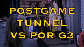 Warriors (3-0) postgame tunnel (sans Steph Curry) after win vs Portland in Game 3 of 2019 WCF