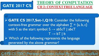 GATE CS 2017,Set-1,Q10: Consider the following context-free grammar over the alphabet ∑ = {a, b, c}