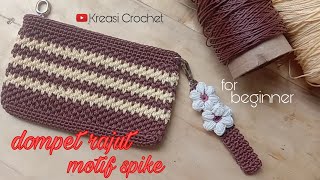 Tutorial membuat dompet rajut motif spike || Crochet purse for beginner