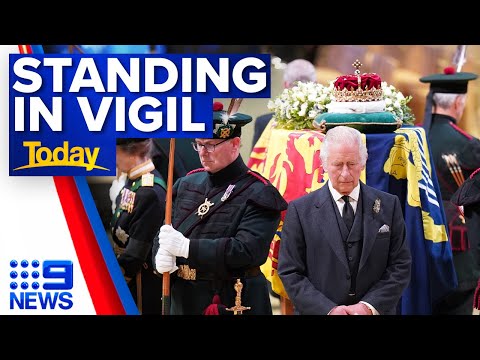 Queen's children hold vigil by their mother's coffin at St Giles Cathedral | 9 News Australia