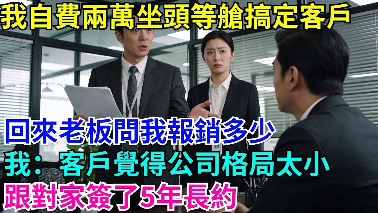 我自費兩萬坐頭等艙搞定客戶，回來老板問我報銷多少，我：客戶覺得公司格局太小，跟對家簽了5年長約