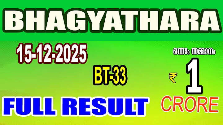 KERALA LOTTERY RESULT| FULL RESULTBHAGYATHARA bhagyakuri BT33|Kerala Lottery Result Today|todaylive