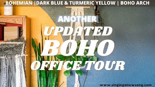 Boho Home Office Tour Dark Blue and Turmeric Yellow