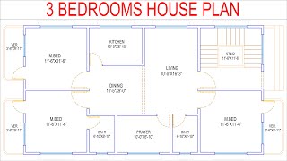 HOUSE PLAN DESIGN | EP 181 | 1200 SQUARE FT 3 BEDROOMS HOUSE PLAN | LAYOUT PLAN