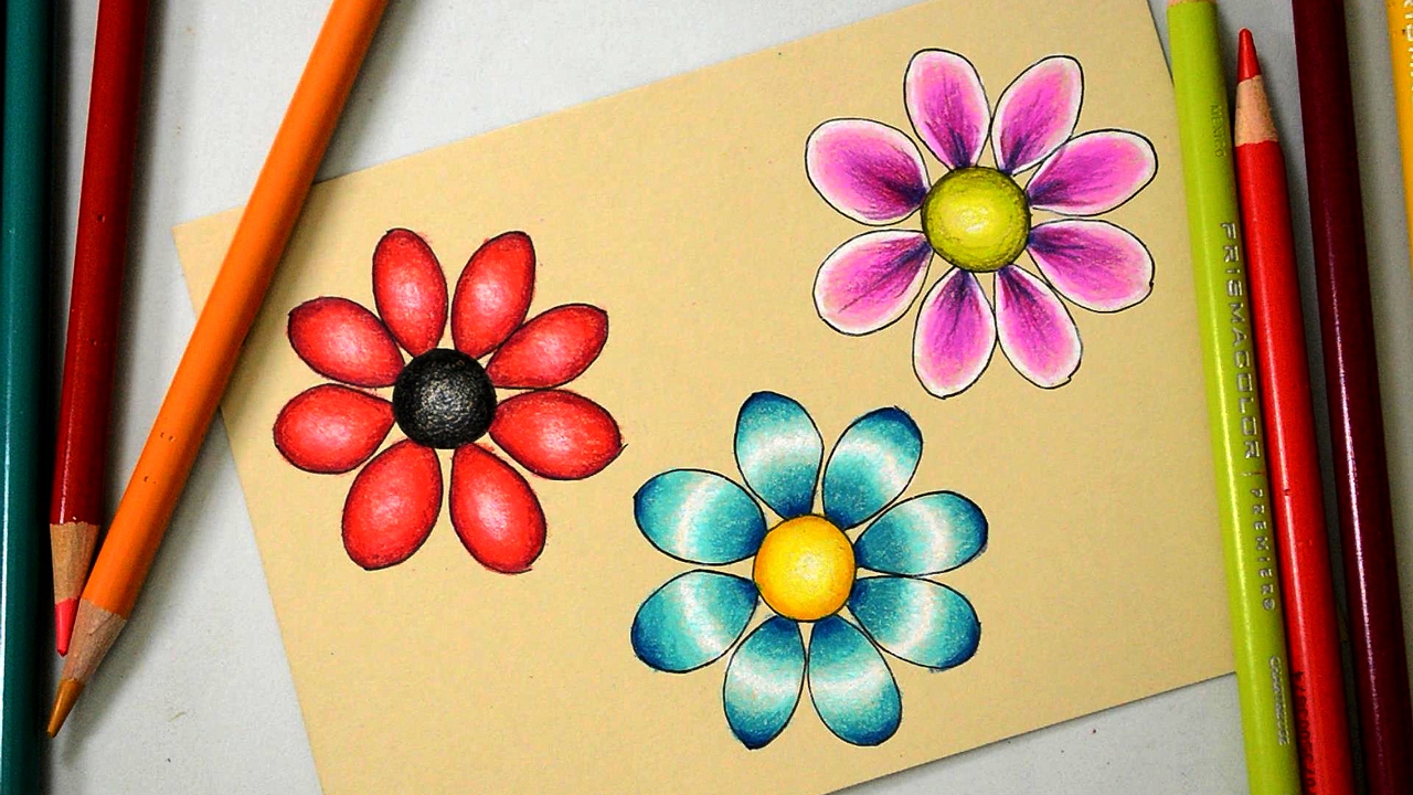 20 Ways to Color a Basic Flower with Prismacolor Colored Pencils