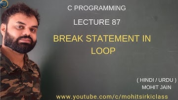 C PROGRAMMING LECTURE 87(HINDI/URDU) BREAK STATEMENT IN LOOP