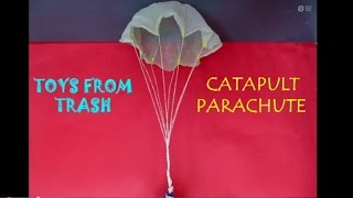 The parachute is made of very thin plastic sheet, taped at eight
points with a wooden stick as ballast. this can be shot in air help
o...