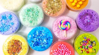 Color Slime DIY Decorations: Mixing and Playing Foam Bubble, Glitter, Fruit Slices, and Gold Leaf