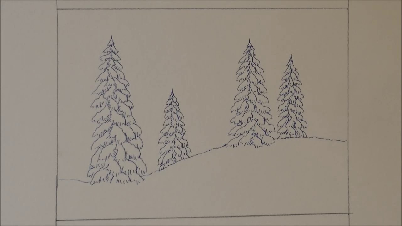 Drawing Snow Covered Trees With 13 Brands Of Colored Pencils Youtube