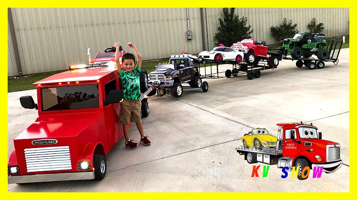 Mini Rollback Pulling The 2 Car Trailer, Gooseneck Trailer, And Powered Ride On Grave Digger - DayDayNews