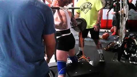 Cambered Bar Box squat w/orange bands 185