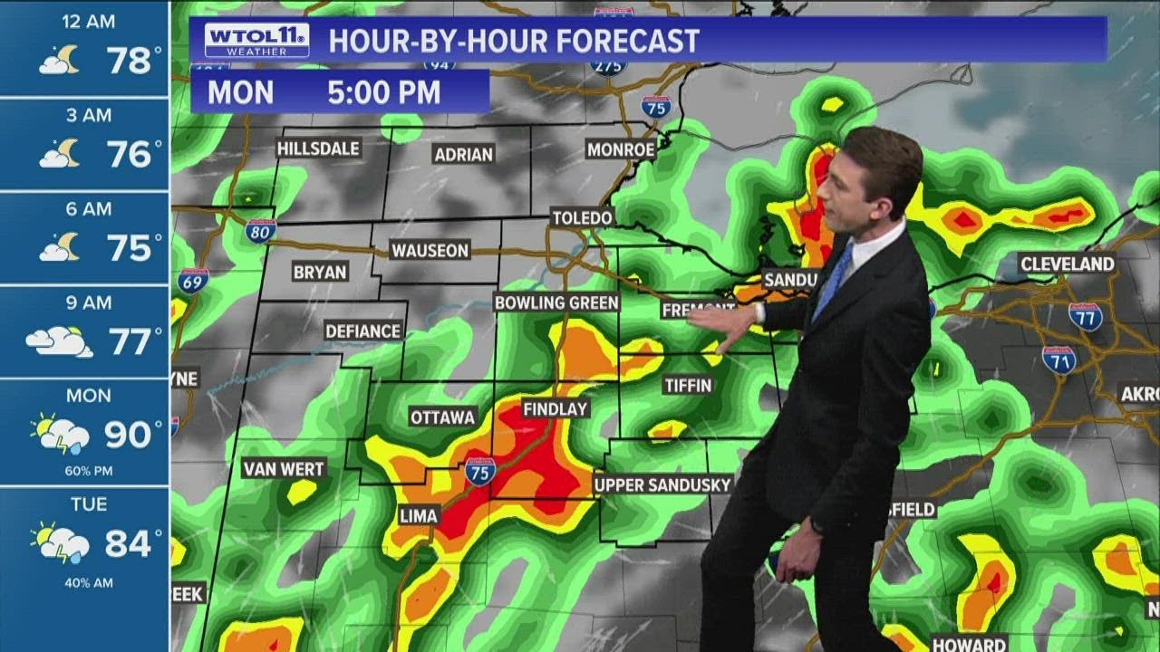 Hot and muggy Monday ahead of evening storms - YouTube