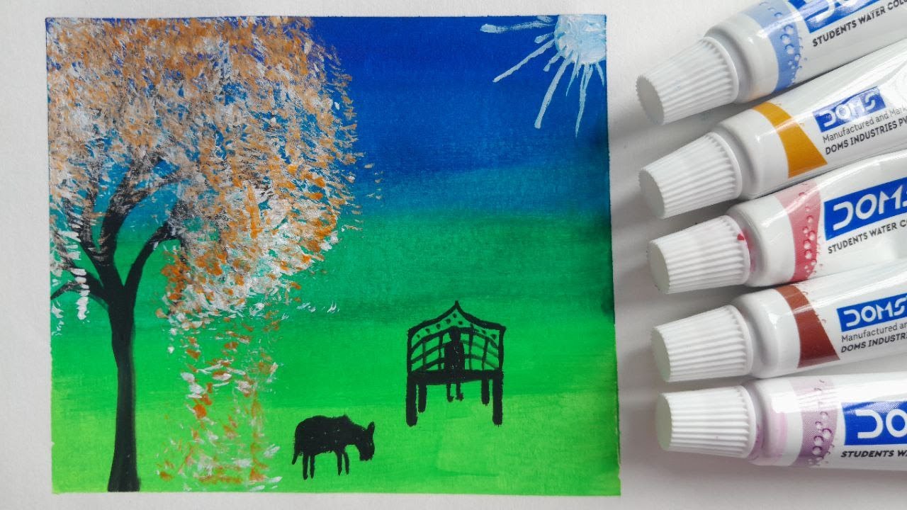 Nature Painting Tutorial || Tree Drawing | Easy Painting Ideas for Kids ...