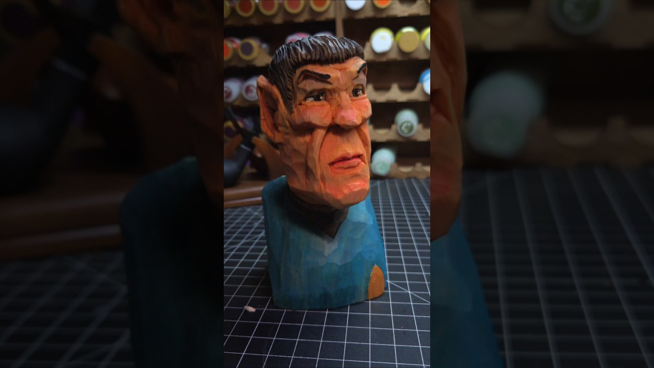 Hand Carved Spock Caricature from Basswood. #startrek #woodcarving #whittling #spock