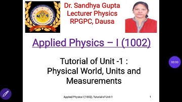 Tutorial of Unit 1(1002) part 1 by Dr. Sandhya Gupta, RPGPC, Dausa