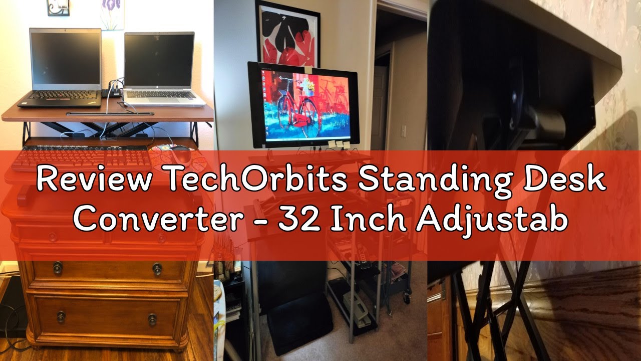 Review TechOrbits Standing Desk Converter - 32 Inch Adjustable Sit to Stand Up Workstation, Particle