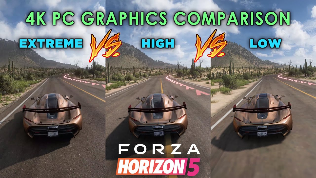 Forza Horizon 5 - Graphics Comparison 4K PC (Extreme-High-Low) - YouTube