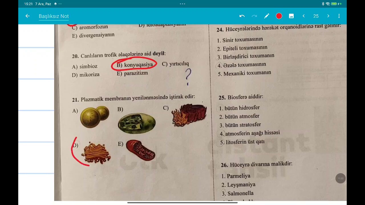 7 dekabr 2025 Otk sınağı 11 sinif Biologiya sualları 