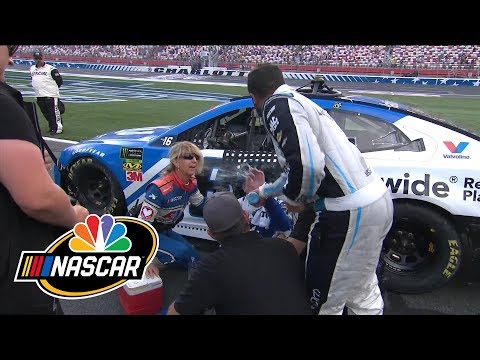 Bubba Wallace throws water in Alex Bowman's face after Charlotte Roval | Motorsports on NBC