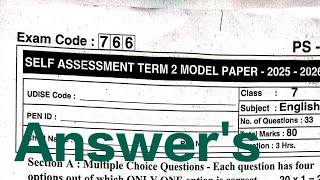 7th class English🔑 SA-2 Real Key Answers 2025-26 || SELF ASSESSMENT TERM 2 MODEL PAPER