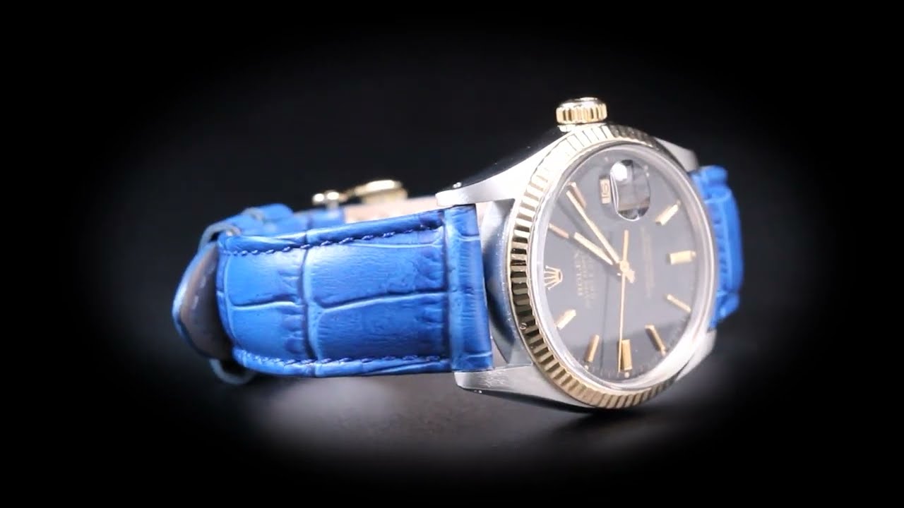 Rolex Datejust 36mm 16013 Rolex Black Stick Acrylic Blue Leather