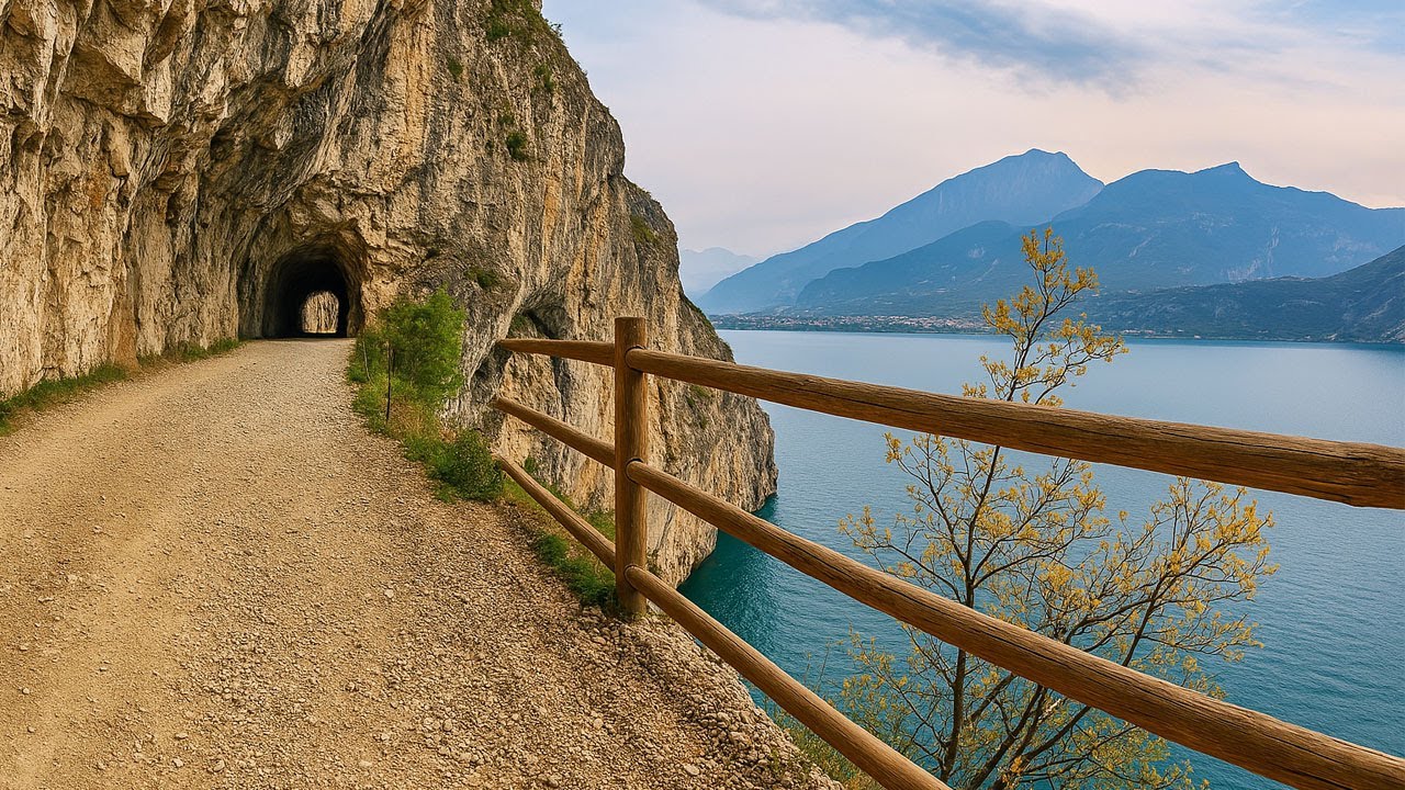 From Lago di Ledro to Lago di Garda! 🌊⛰️ | Stunning Cliffside Bike Ride with Tunnels & Views |  4K