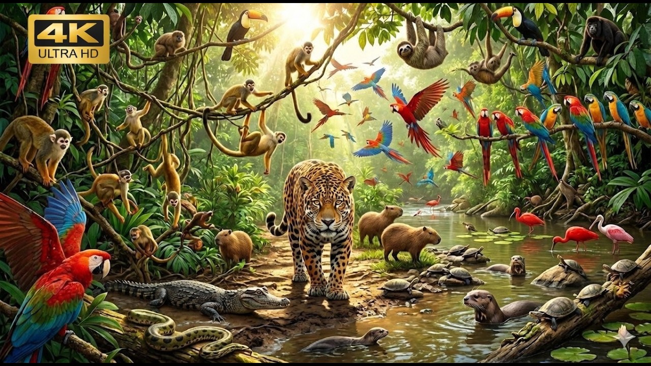 Relaxing Walk In The Amazon: Jaguar, River Turtles & Monkeys | 4K ULTRA HD