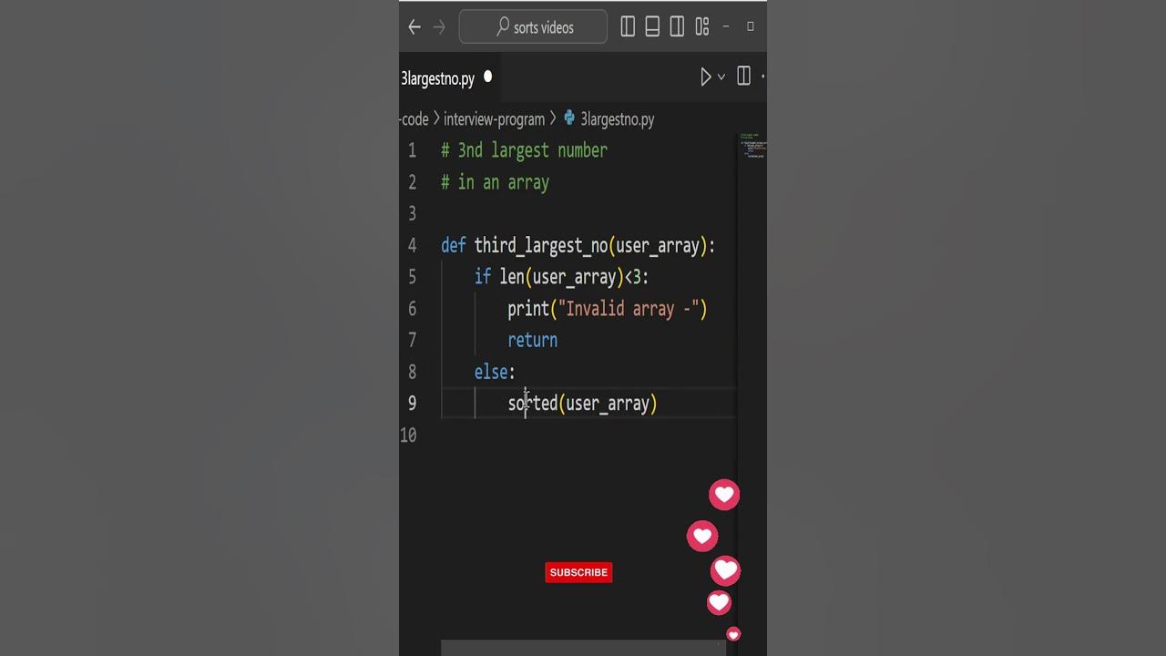 Find 3rd largest value in given array python shorts pythoncoding