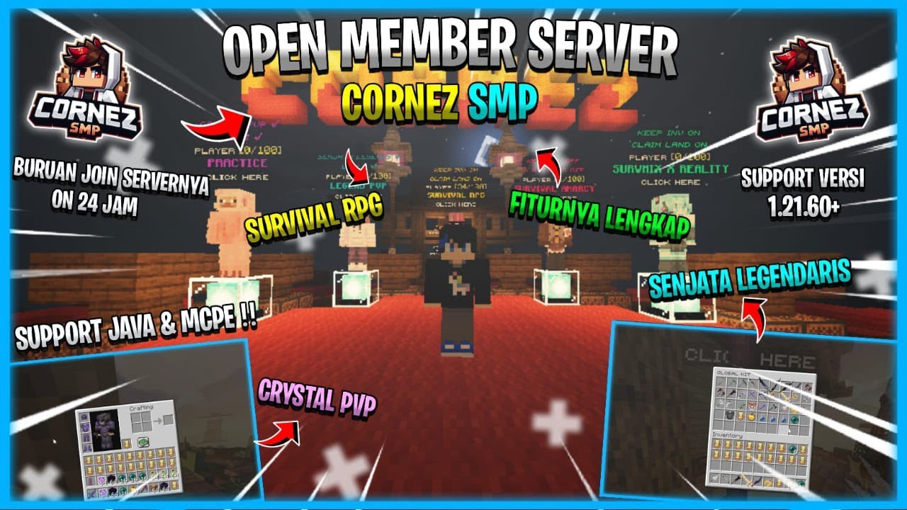 SERVER MINECRAFT SURVIVAL RPG: CORNEZ SMP - BISA MAIN CRYSTAL PVP, ADA ...