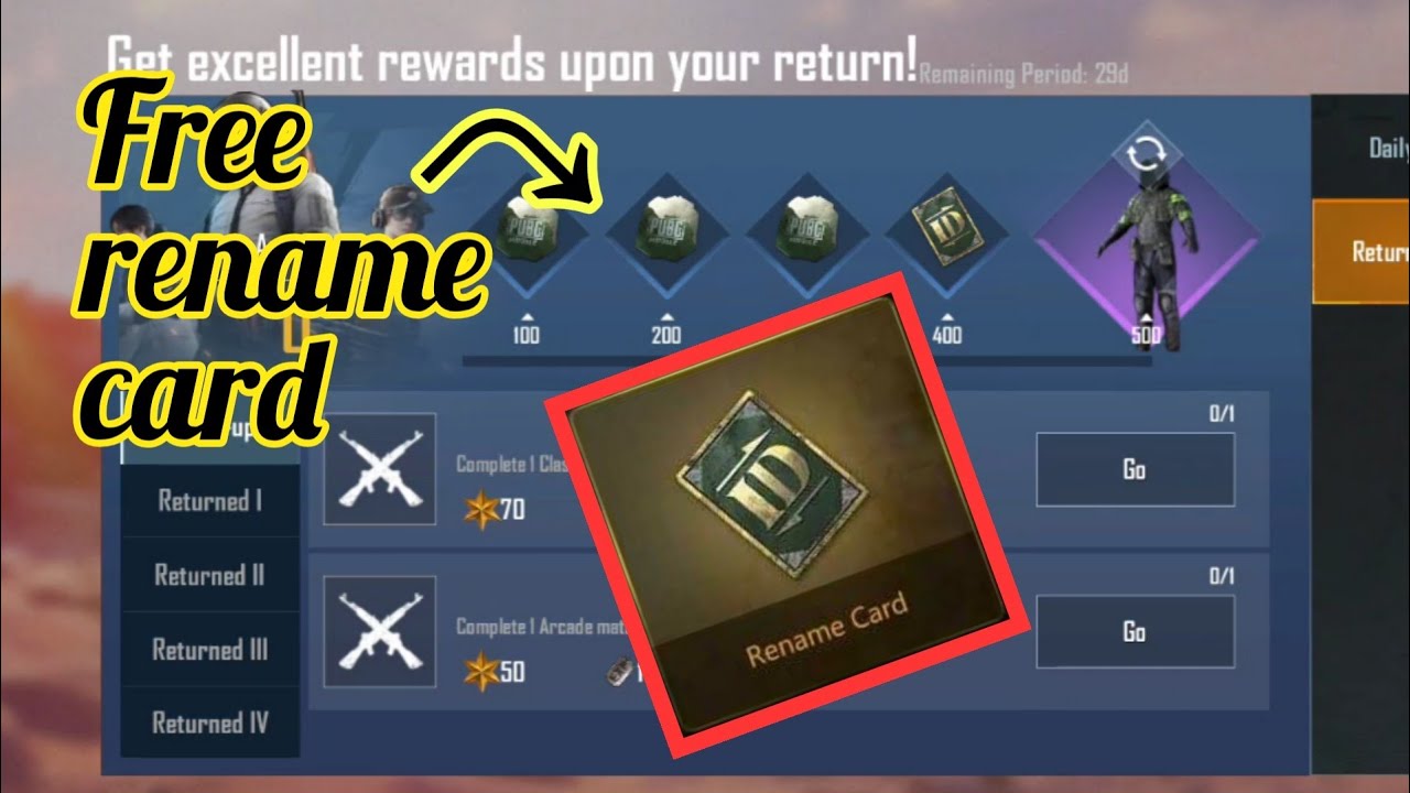 Pubg Rename Card Rename Card | how to get returned event pubg mobile | How to get free ...