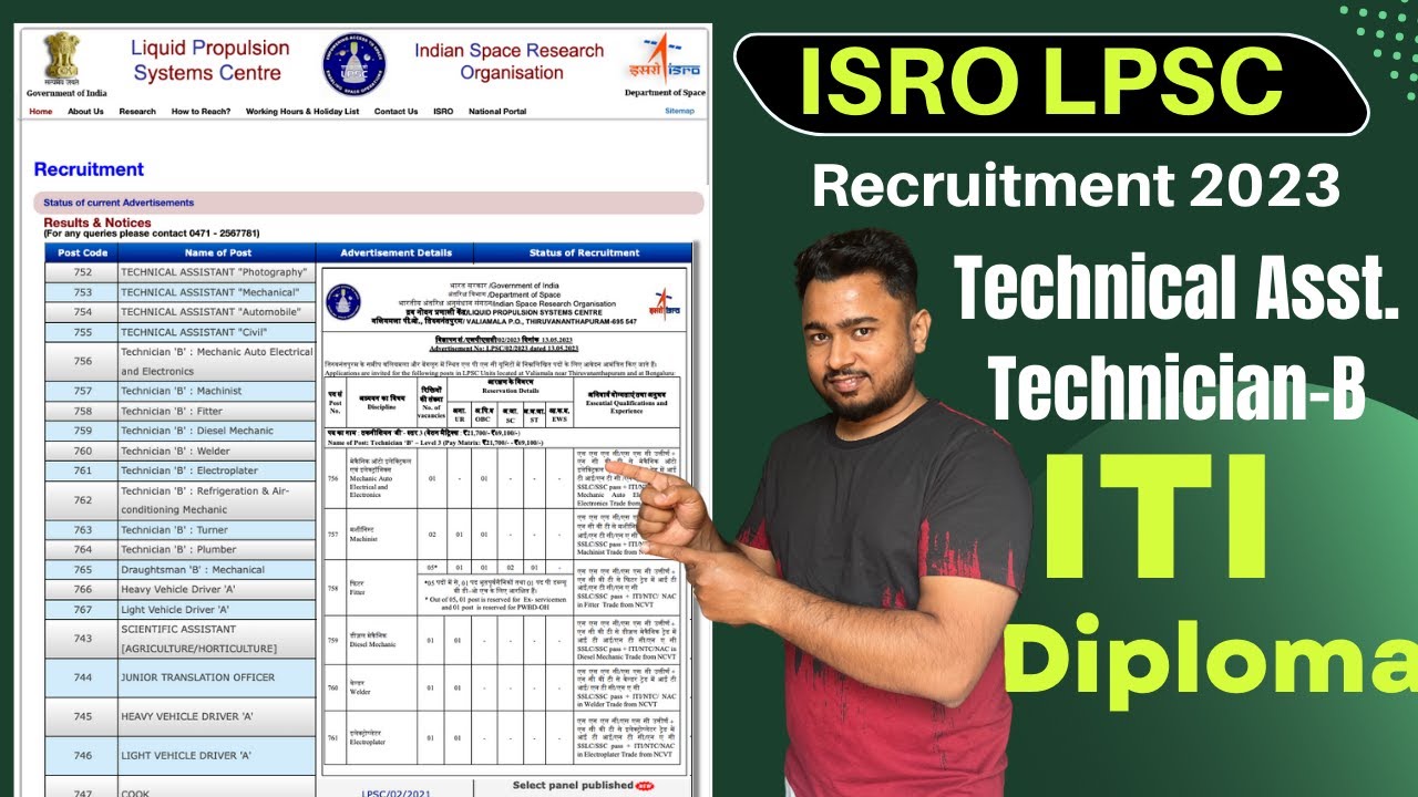 ISRO LPSC Technician 'B' & TECHNICAL ASSISTANT Recruitment 2023 for ITI, Diploma