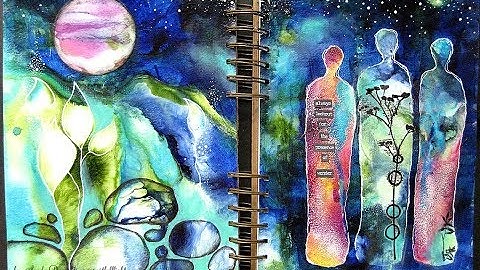 Art Journaling Youtube Hop 2 "Under the Stars" - mixed media art journal page
