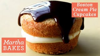 Martha Stewarts Boston Cream Pie Cupcakes Martha Bakes Recipes
