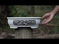 Making an oval bonsai pot with a relief motif