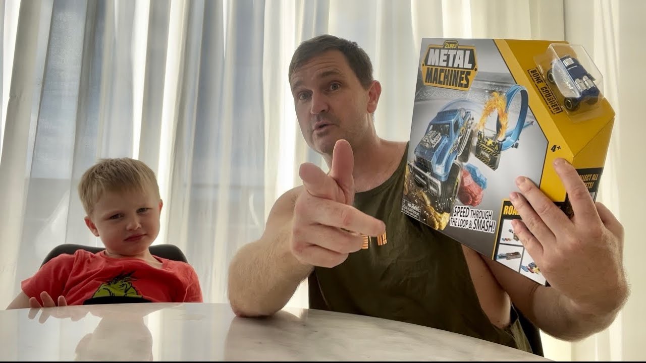 Metal Machines! Monster truck track Loop, Fire jumping, car smashing Toy review and unboxing!