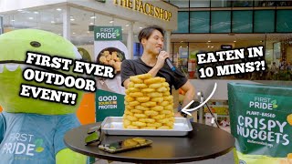 MASSIVE 100 NUGGETS TOWER Eaten in 10 Minutes!? | Our First Ever Outdoor Event at Tampines Mall!