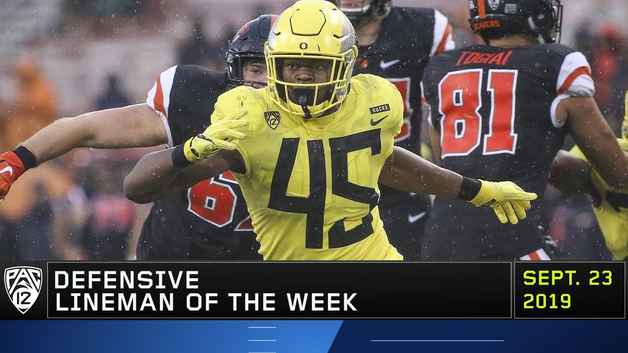 Ducks' Gus Cumberlander named Pac-12 Defensive Lineman of the Week football score
