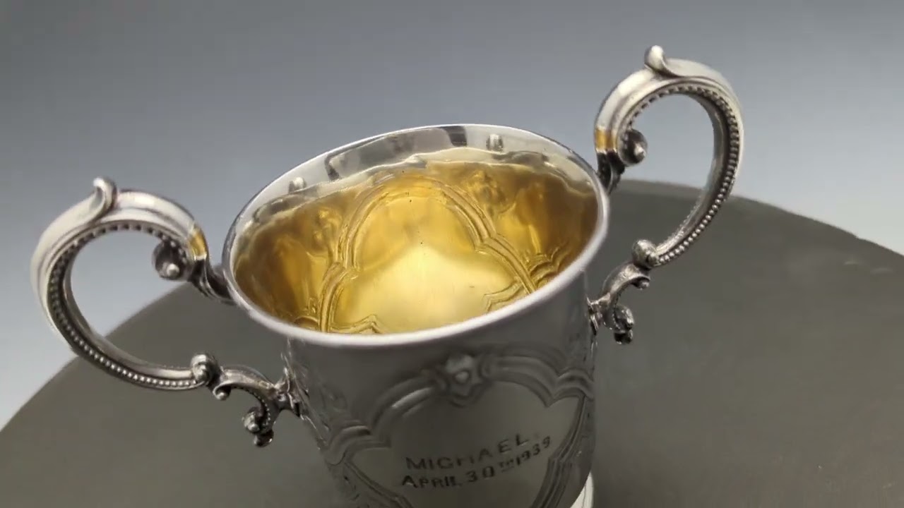 1862年 英国アンティーク 純銀製 ダブルハンドル マグカップ 169g