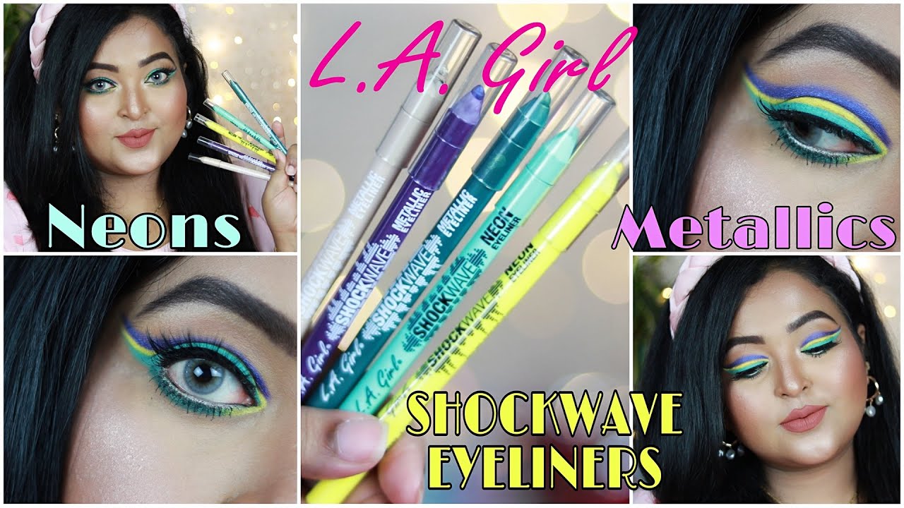 L.A GIRL SHOCKWAVE EYELINERS//Colourful Neons & Metaliics/REVIEW, DEMO
