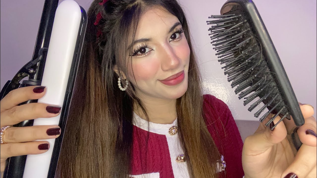 ASMR Doing Your Hair (Straightening + Curling) Fast & Aggressive/ Soft Spoken in French 🇫🇷+ English