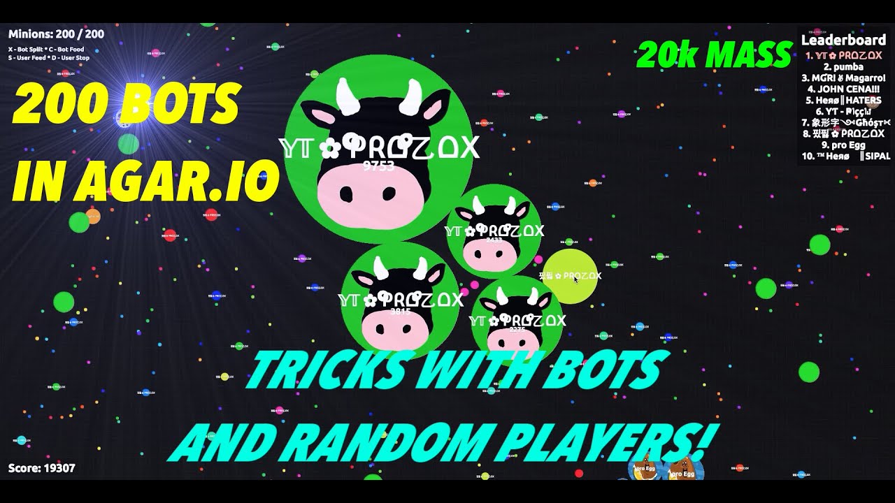 200 BOTS AGAR.IO⎥20K MASS !! +TRICKS WITH RANDOMS PLAYERS&BOTS ✿ ProZoX