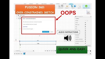Fusion 360 Tutorial: Over-Constrained Sketch error message (Audio Instructions) (Lesson 9)