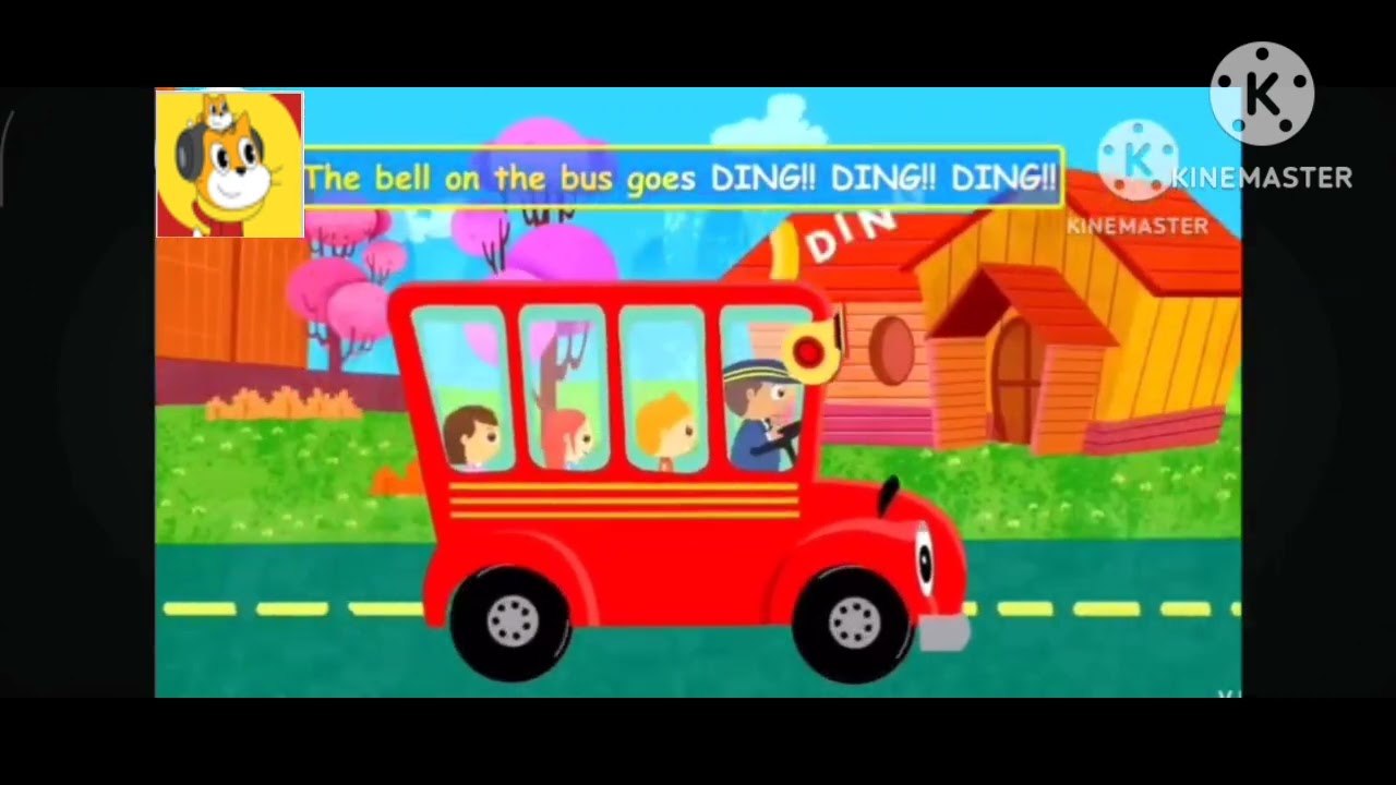 The wheels on the bus red in city 