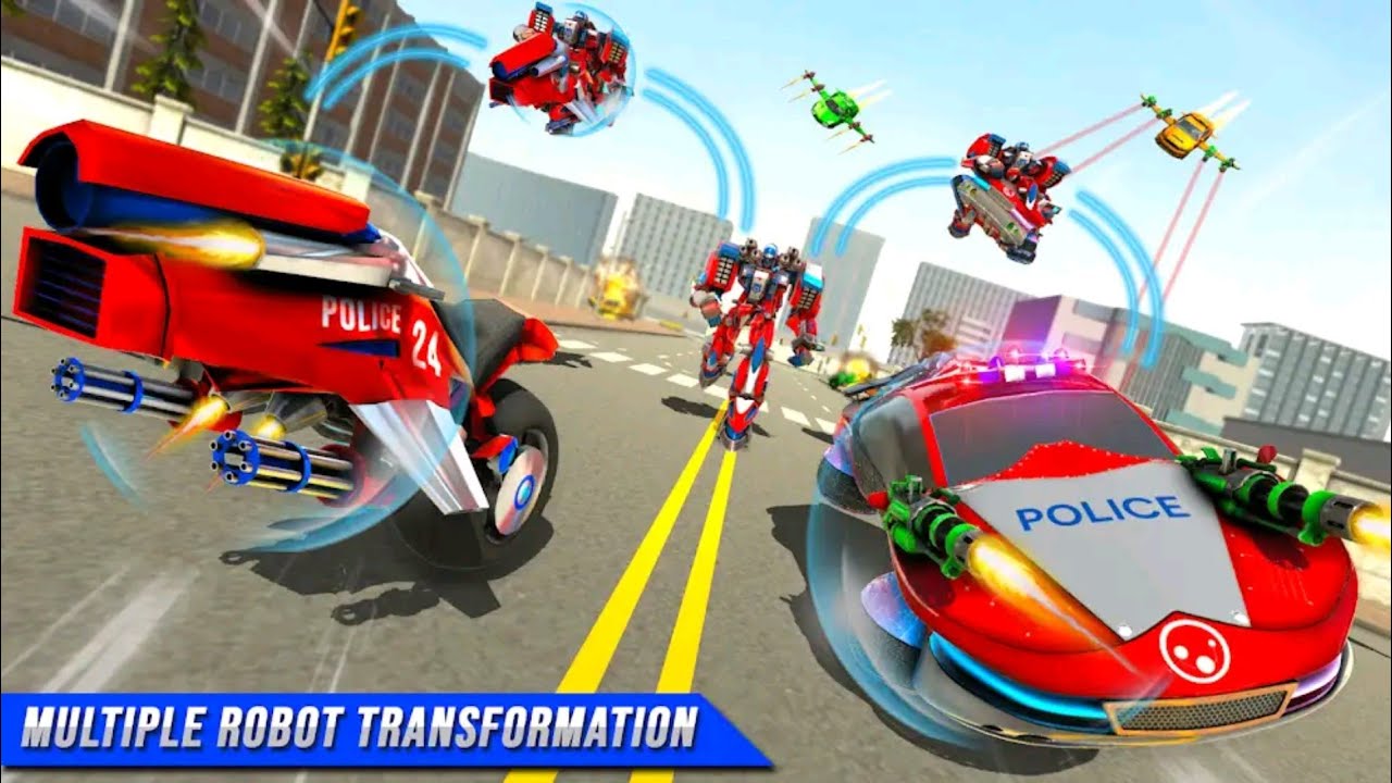 Mobil Polisi Robot Berubah Jadi Motor | Flying Police Robot Car Games : Robot Bike Games