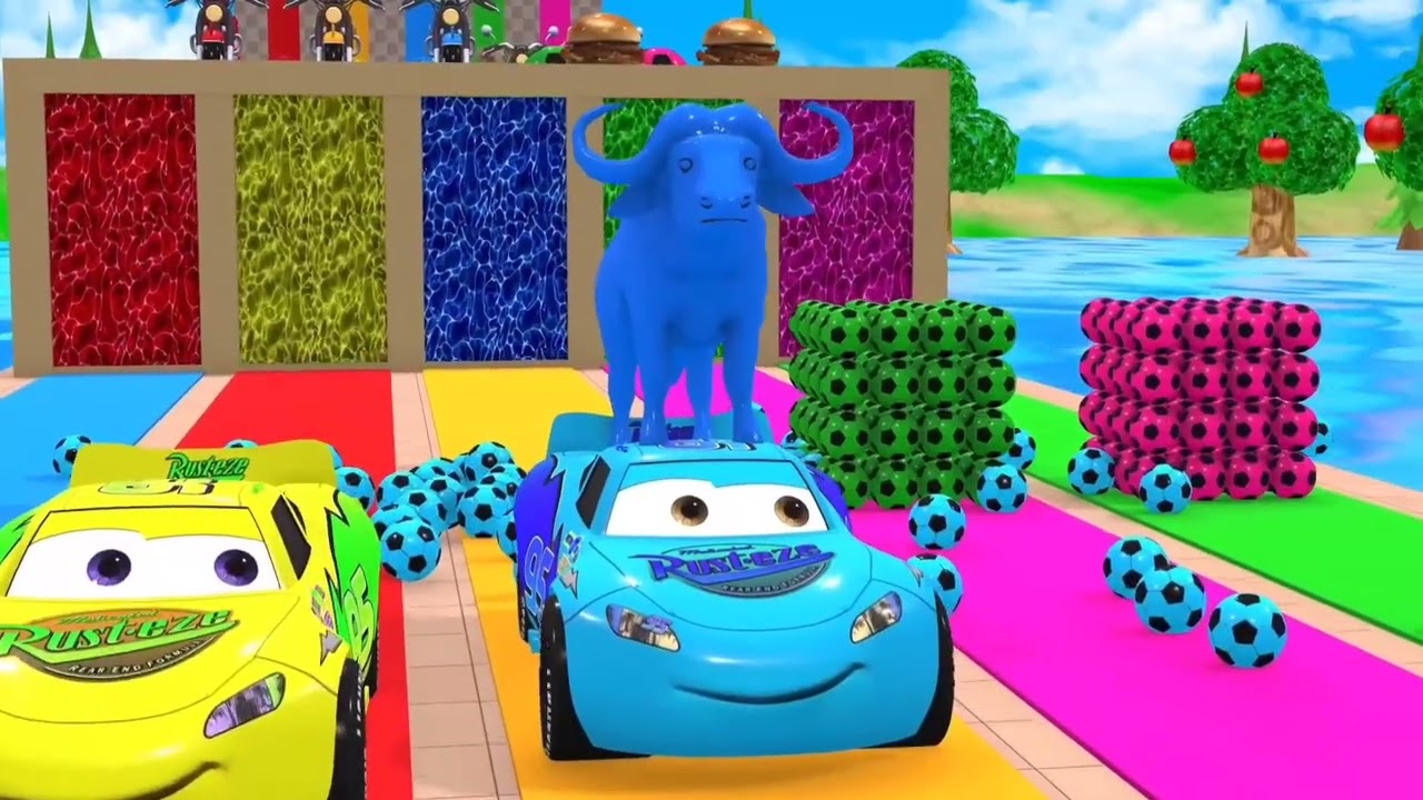 Long Slide Game With Elephant Gorilla Buffalo Hippopotamus Tiger - 3d Animal Game - Funny 3d Animals