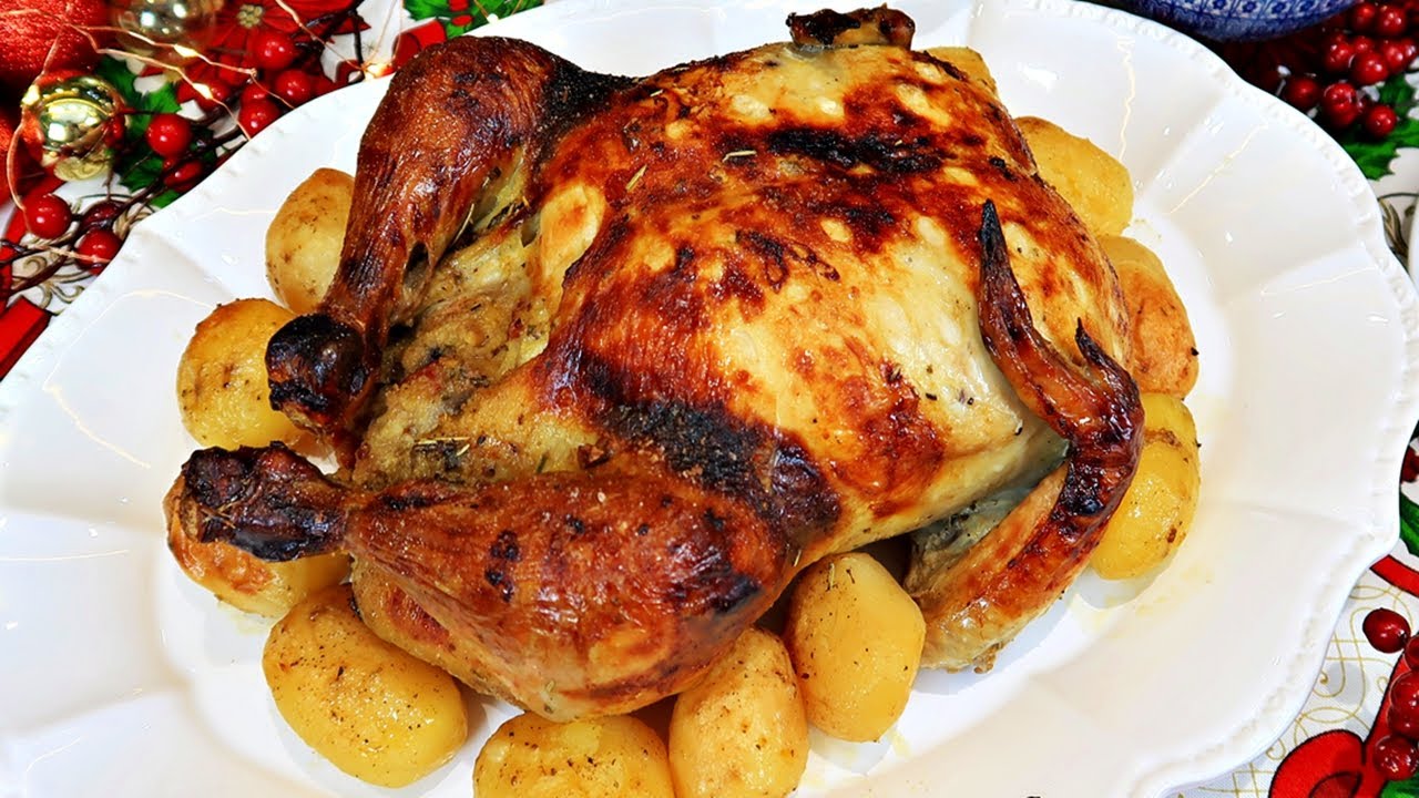 FRANGO ASSADO RECHEADO COM FAROFA E BATATAS | SUPER FÁCIL E DELICIOSO ...