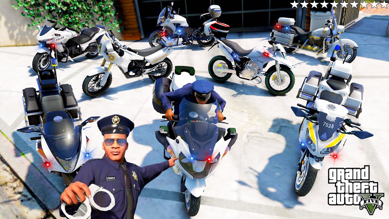 GTA 5 - Stealing SUPER POLICE Super Motorbikes with Franklin! (Real Life Bikes #04)