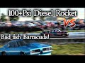 Plymouth Barracuda Boosted vs 100+psi Diesel Truck!