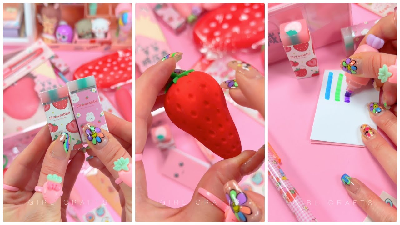 ASMR - Unboxing Cute Strawberry Stationery Set  - NO MUSIC - #shorts #youtubeshorts
